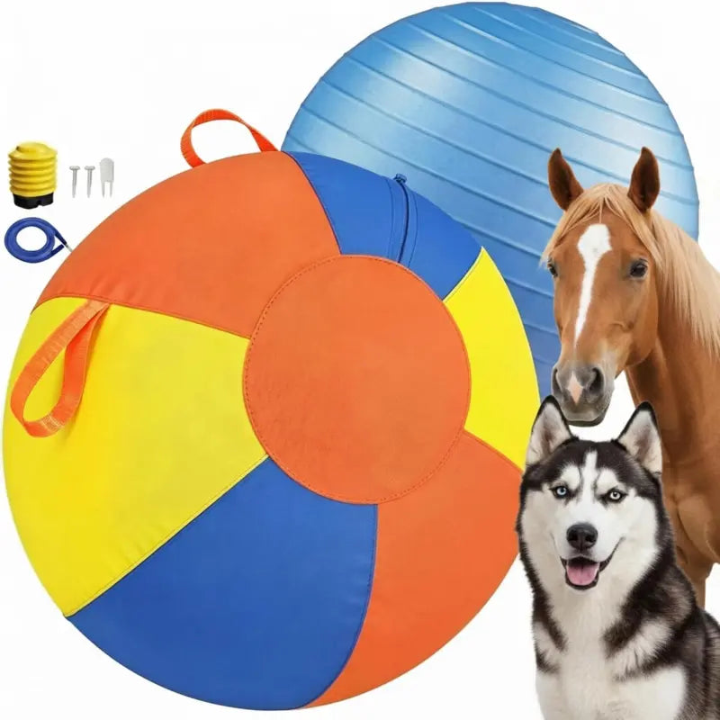 10/18/22"Bite Resistant Inflatable Dog Balls - Tear-Resistant Inflatable Toy with Heavy-Duty Handle Cover & Pump - Durable Exercise Ball for Large Pets (Medium) Set Big Resistance