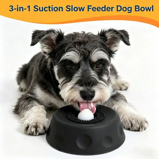 #Summervibes 3-In-1 Suction Slow Feeder Dog Lick Bowl, No-Spill Licking Mat with Built-In Treat Ball & Cleaning Brush, Interactive Anti-Slip Dog Bowl for Yogurt, Peanut Butter & Liquid Treats