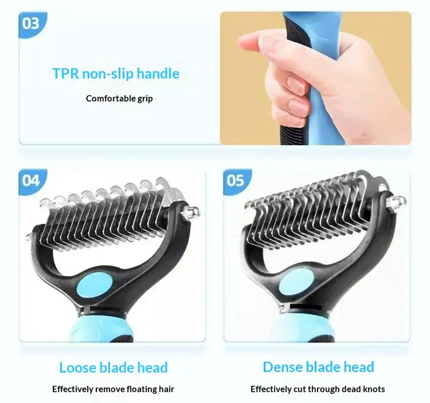 Professional Pet Dematting Undercoat Rake for Long-Haired Dogs and Cats, Double-Sided De-Shedding Brush, Pain-Free Tangle Remover to Minimize Shedding and Mats, Grooming Tool N2