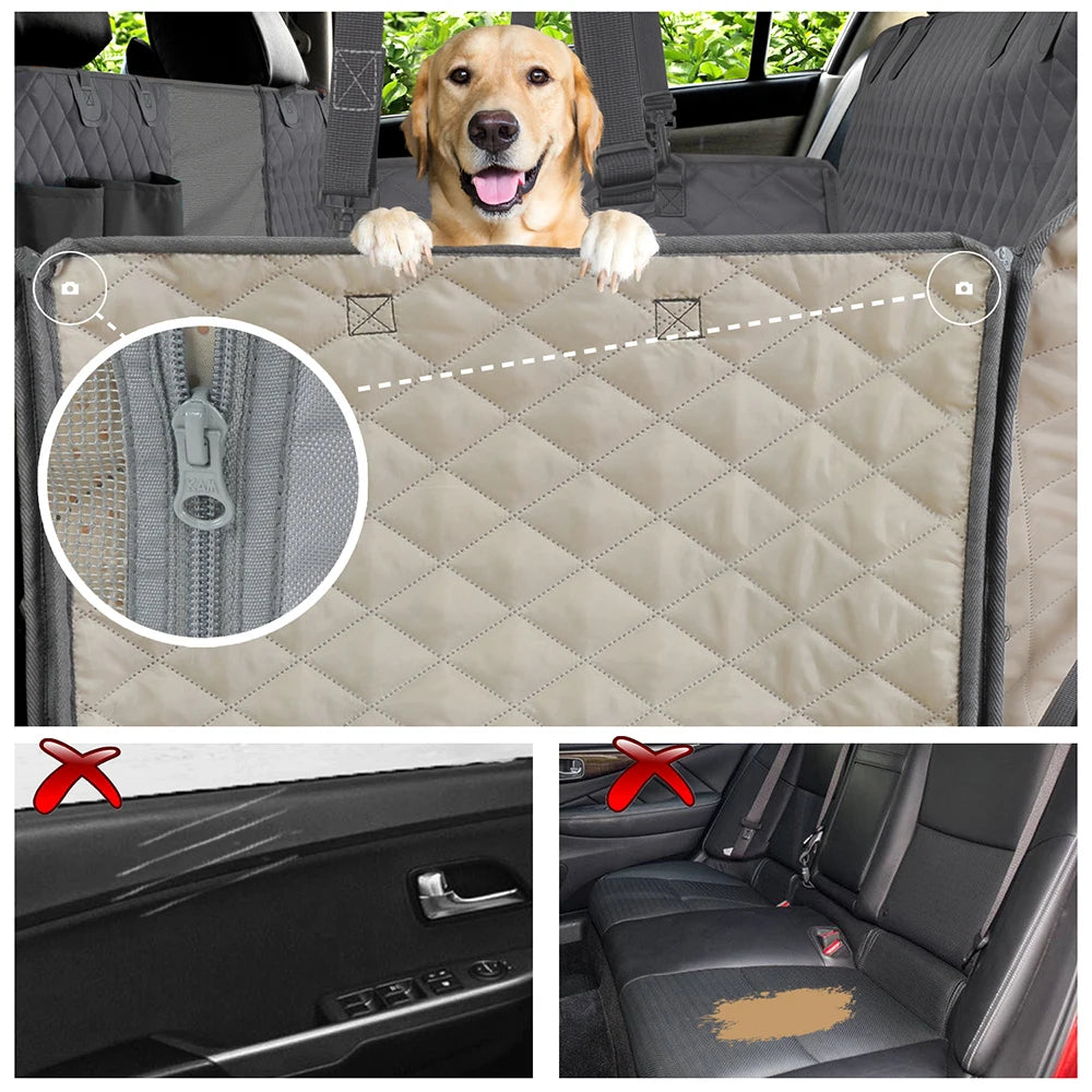 Waterproof Dog Car Seat Cover - Hammock Style Rear Seat Protector and Safety Carrier for Pets