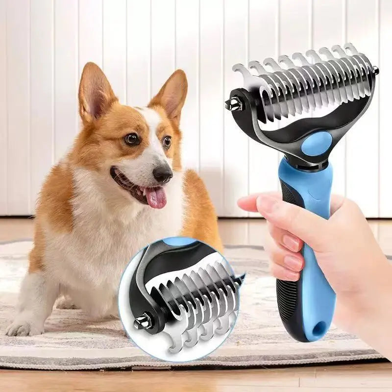 Professional Pet Dematting Undercoat Rake for Long-Haired Dogs and Cats, Double-Sided De-Shedding Brush, Pain-Free Tangle Remover to Minimize Shedding and Mats, Grooming Tool N2