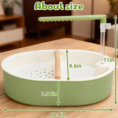 Automatic Bird Bath with Water Shower and Wooden Perch for Cockatiels and Budgies