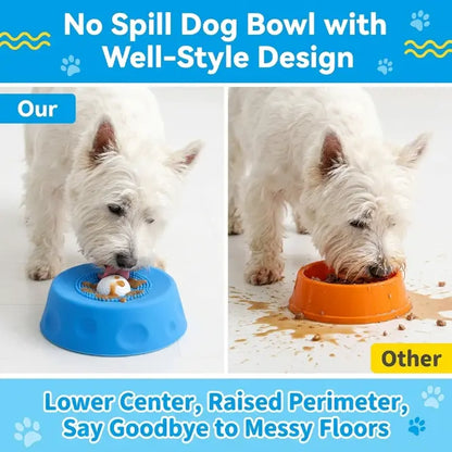 #Summervibes 3-In-1 Suction Slow Feeder Dog Lick Bowl, No-Spill Licking Mat with Built-In Treat Ball & Cleaning Brush, Interactive Anti-Slip Dog Bowl for Yogurt, Peanut Butter & Liquid Treats