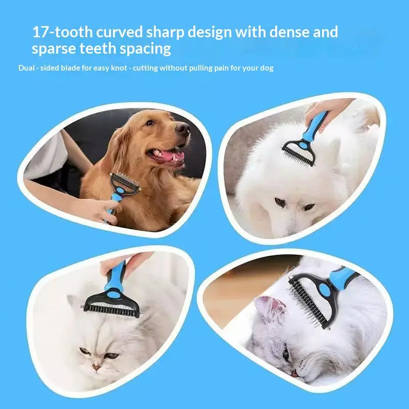 Professional Pet Dematting Undercoat Rake for Long-Haired Dogs and Cats, Double-Sided De-Shedding Brush, Pain-Free Tangle Remover to Minimize Shedding and Mats, Grooming Tool N2