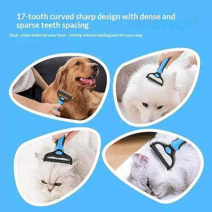 Professional Pet Dematting Undercoat Rake for Long-Haired Dogs and Cats, Double-Sided De-Shedding Brush, Pain-Free Tangle Remover to Minimize Shedding and Mats, Grooming Tool N2