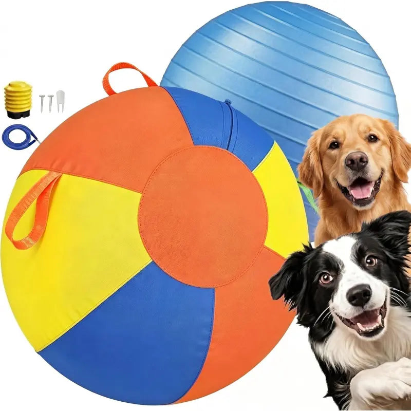 10/18/22"Bite Resistant Inflatable Dog Balls - Tear-Resistant Inflatable Toy with Heavy-Duty Handle Cover & Pump - Durable Exercise Ball for Large Pets (Medium) Set Big Resistance