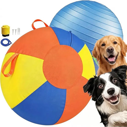 10/18/22"Bite Resistant Inflatable Dog Balls - Tear-Resistant Inflatable Toy with Heavy-Duty Handle Cover & Pump - Durable Exercise Ball for Large Pets (Medium) Set Big Resistance