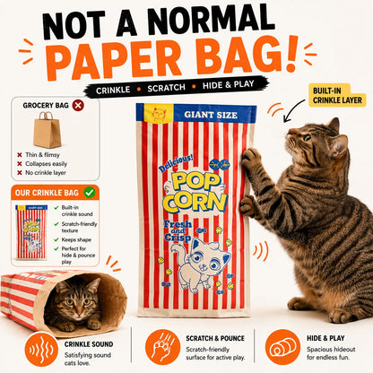 New Store Sale！Upgrade Cat Toy Cute Large Kraft Paper Double-Layer Crinkle Bag Cat Hideout (29.53*13.78Inch), Hide & Seek Play Tunnel Cat Bed Puzzle Relaxation, Cat Hideout Toy Cat Crinkle Toy for Indoor Kittens & Adult