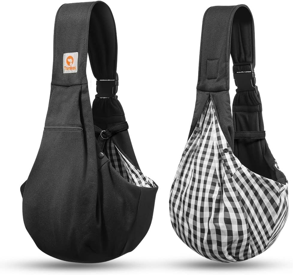 Small Dog Sling Carrier - Suitable for Puppies (Black, M - Zip Pocket & Adjust Strap)
