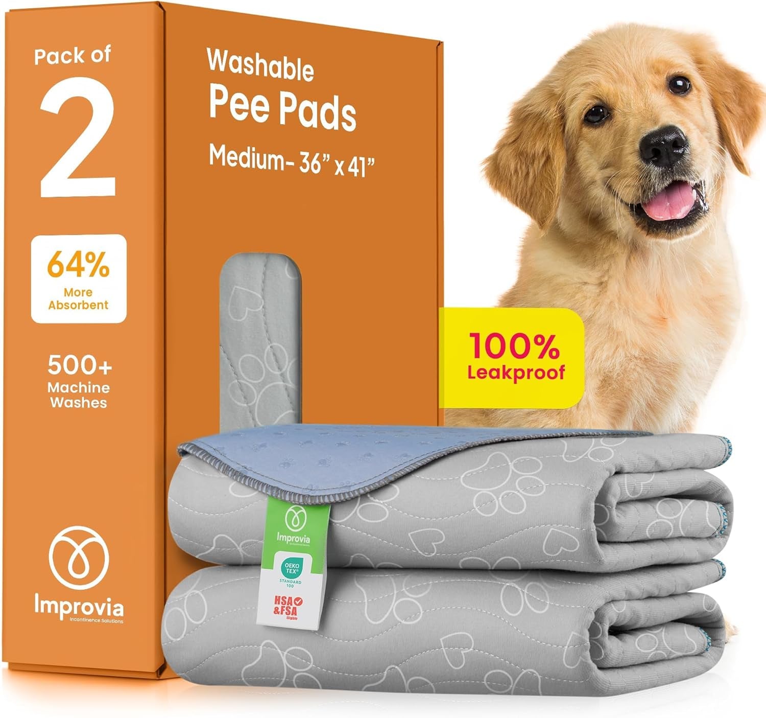 Reusable Waterproof Puppy Pad - Extra-Absorbent and Washable Potty Solution for Dog Training and Whelping - Quick-Drying Floor Protection - 2 Pack, 36" x 41