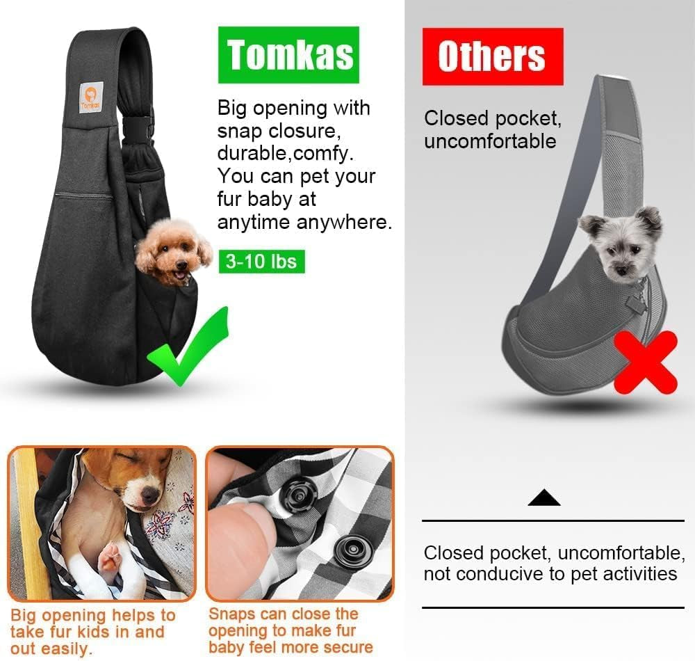 Small Dog Sling Carrier - Suitable for Puppies (Black, M - Zip Pocket & Adjust Strap)