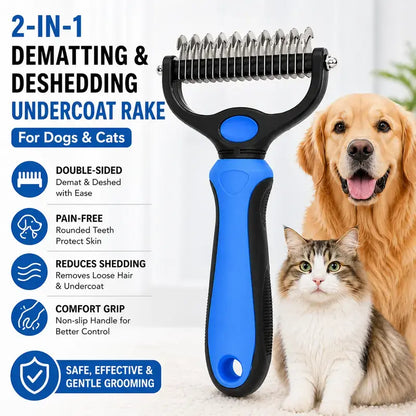 Professional Pet Dematting Undercoat Rake for Long-Haired Dogs and Cats, Double-Sided De-Shedding Brush, Pain-Free Tangle Remover to Minimize Shedding and Mats, Grooming Tool N2