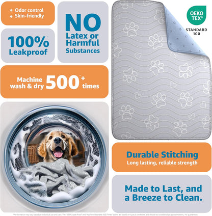 Reusable Waterproof Puppy Pad - Extra-Absorbent and Washable Potty Solution for Dog Training and Whelping - Quick-Drying Floor Protection - 2 Pack, 36" x 41