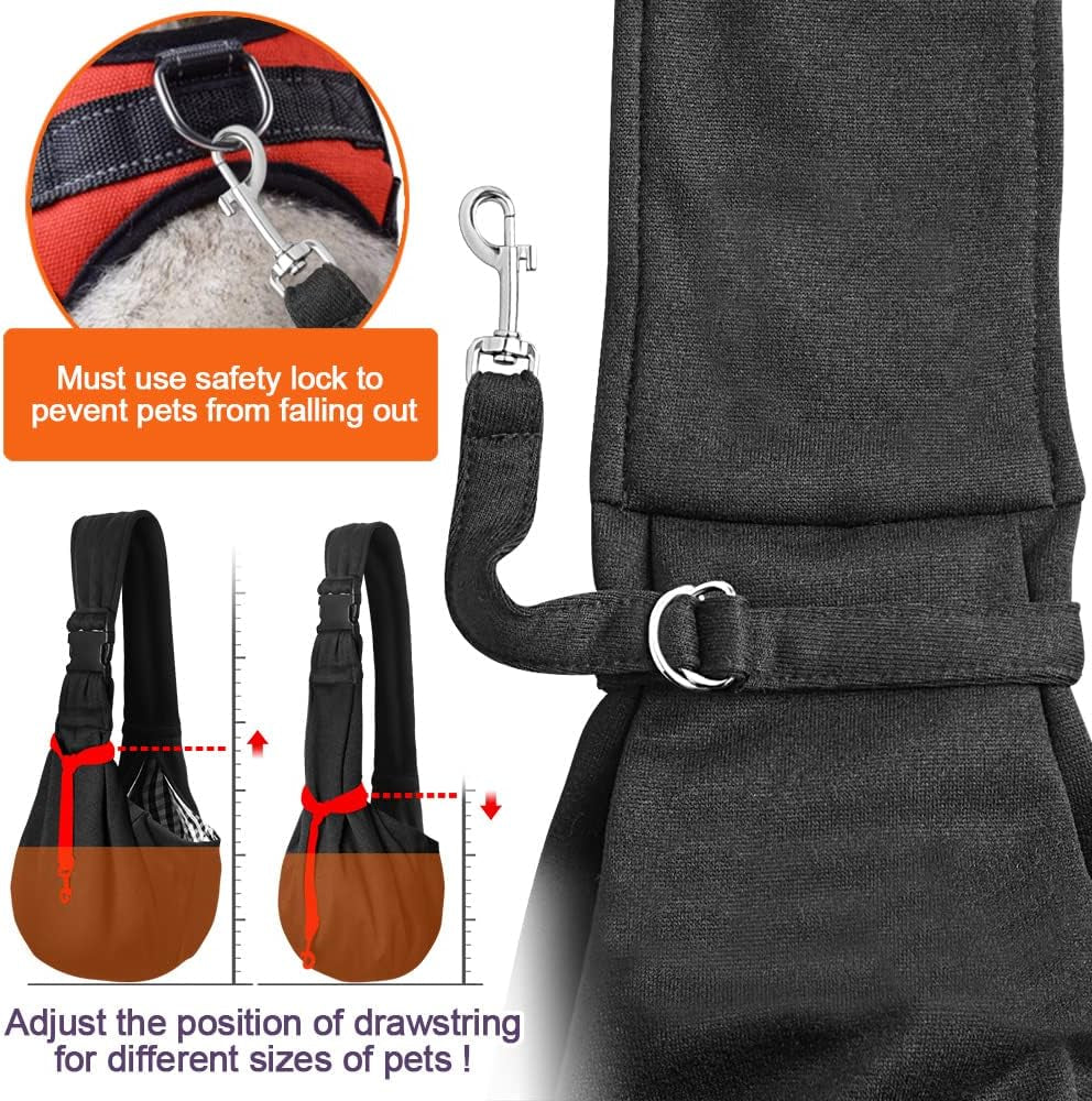 Small Dog Sling Carrier - Suitable for Puppies (Black, M - Zip Pocket & Adjust Strap)