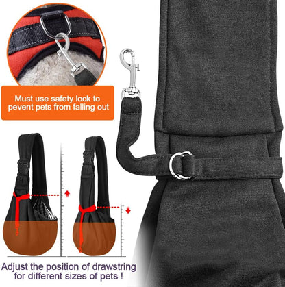 Small Dog Sling Carrier - Suitable for Puppies (Black, M - Zip Pocket & Adjust Strap)