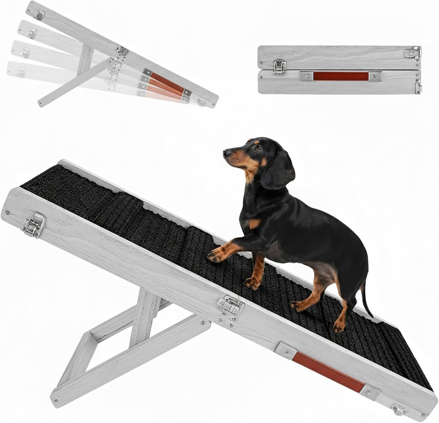 2026 Enhanced Foldable Dog Ramp for Sofas, Adjustable Height (13" to 21"), Portable and Stable Pet Steps with Non-Slip Pad, Ideal for Couch and Stairs, Black and Silver