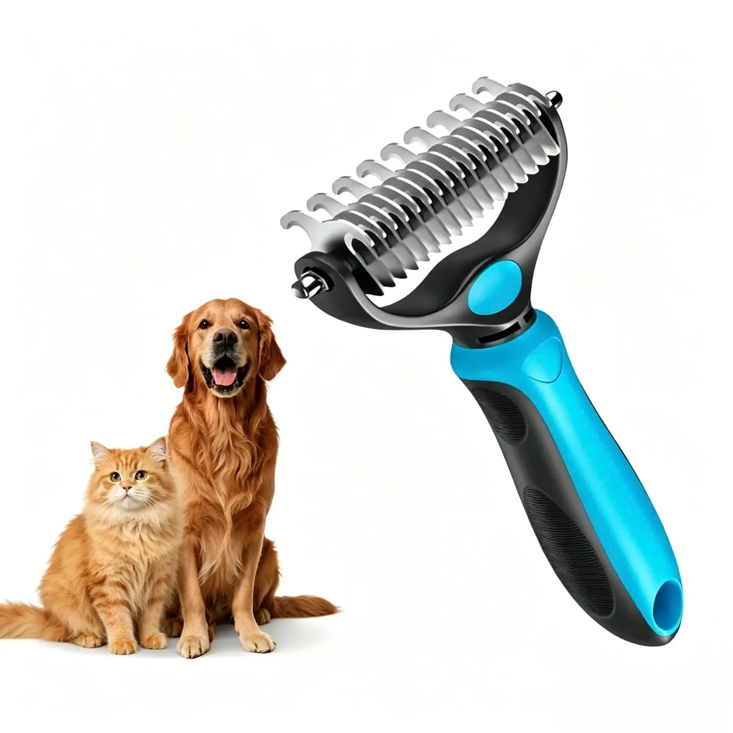 Professional Pet Dematting Undercoat Rake for Long-Haired Dogs and Cats, Double-Sided De-Shedding Brush, Pain-Free Tangle Remover to Minimize Shedding and Mats, Grooming Tool N2