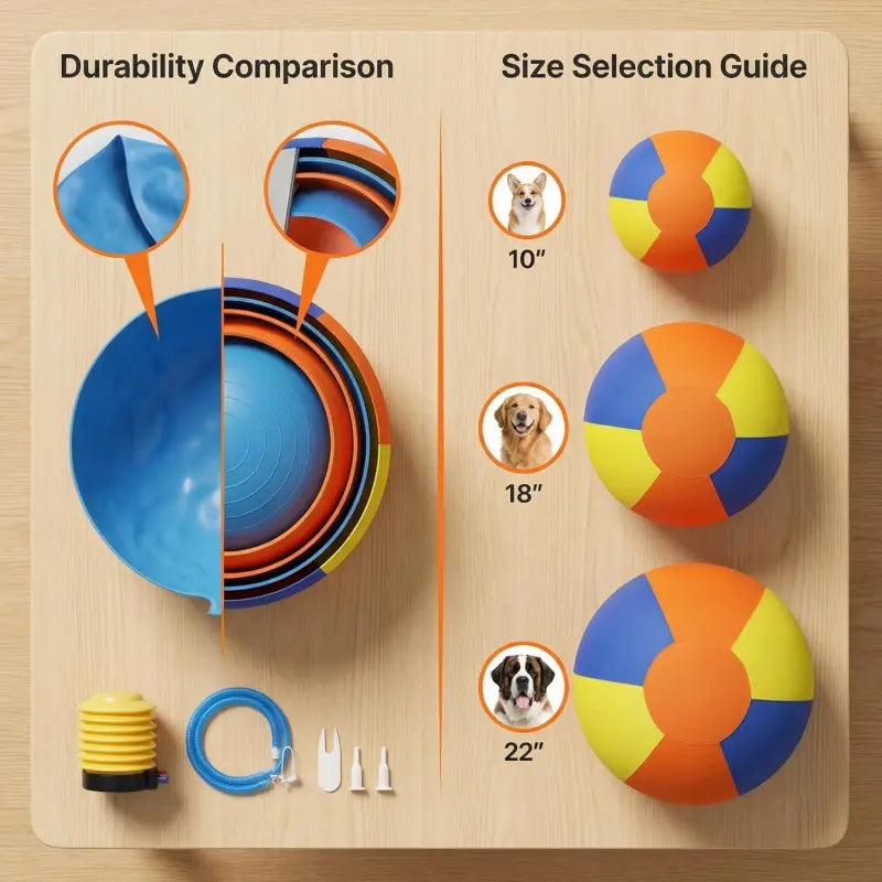 10/18/22"Bite Resistant Inflatable Dog Balls - Tear-Resistant Inflatable Toy with Heavy-Duty Handle Cover & Pump - Durable Exercise Ball for Large Pets (Medium) Set Big Resistance