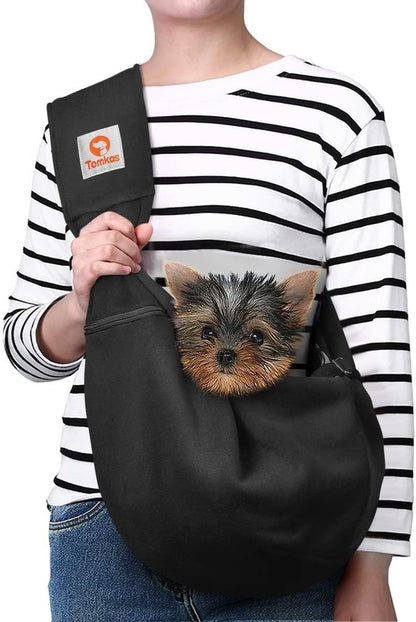 Small Dog Sling Carrier - Suitable for Puppies (Black, M - Zip Pocket & Adjust Strap)
