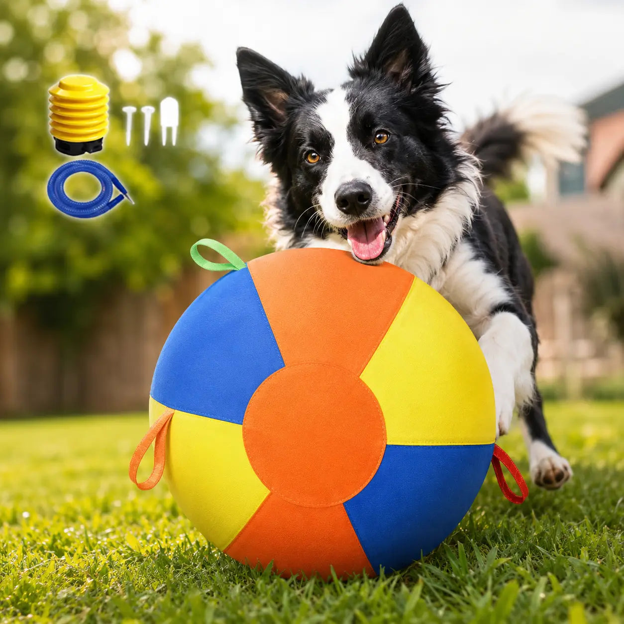 10/18/22"Bite Resistant Inflatable Dog Balls - Tear-Resistant Inflatable Toy with Heavy-Duty Handle Cover & Pump - Durable Exercise Ball for Large Pets (Medium) Set Big Resistance