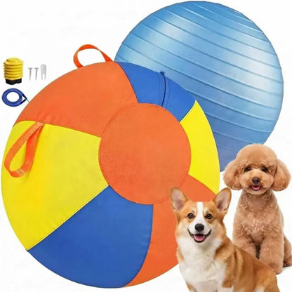 10/18/22"Bite Resistant Inflatable Dog Balls - Tear-Resistant Inflatable Toy with Heavy-Duty Handle Cover & Pump - Durable Exercise Ball for Large Pets (Medium) Set Big Resistance